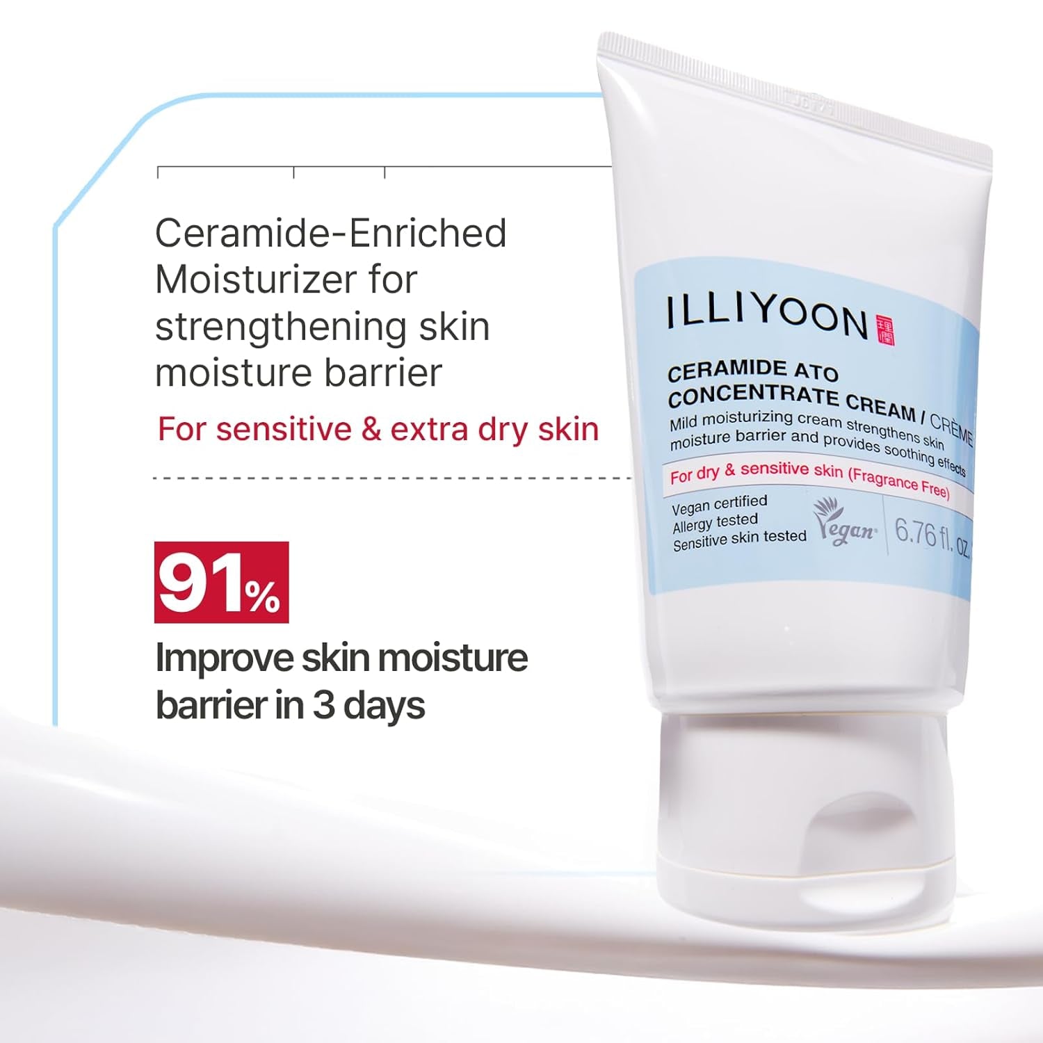 Ceramide Ato Concentrate Cream | Moisturizer for Dry & Sensitive Skin, 100Hr Lasting Hydration, for Face & Body, Gentle for Infants, Moisture Barrier Repair, Vegan Certified, 6.76 Fl.Oz.