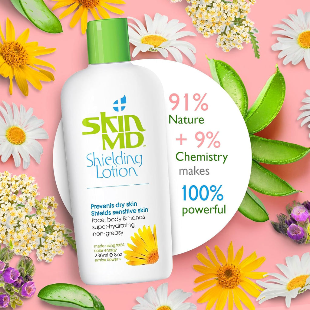 Skin MD Shielding Lotion Hydrating Body Lotion for Sensitive Skin with Dispenser | Non-Greasy, Fast-Absorbing Moisturizer with Plant-Based Ingredients, Eczema & Psoriasis Relief - 8Oz Pump