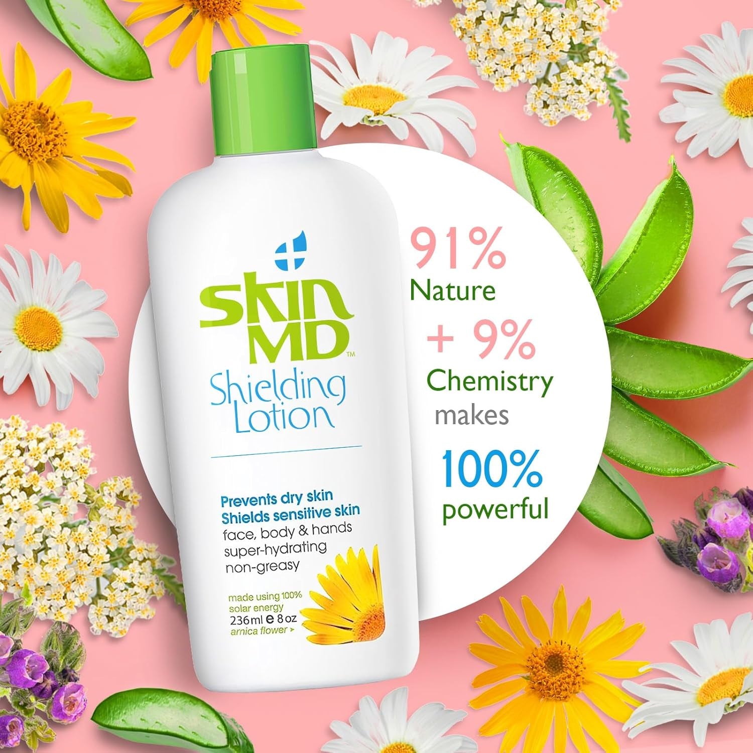 Skin MD Shielding Lotion Hydrating Body Lotion for Sensitive Skin with Dispenser | Non-Greasy, Fast-Absorbing Moisturizer with Plant-Based Ingredients, Eczema & Psoriasis Relief - 8Oz Pump