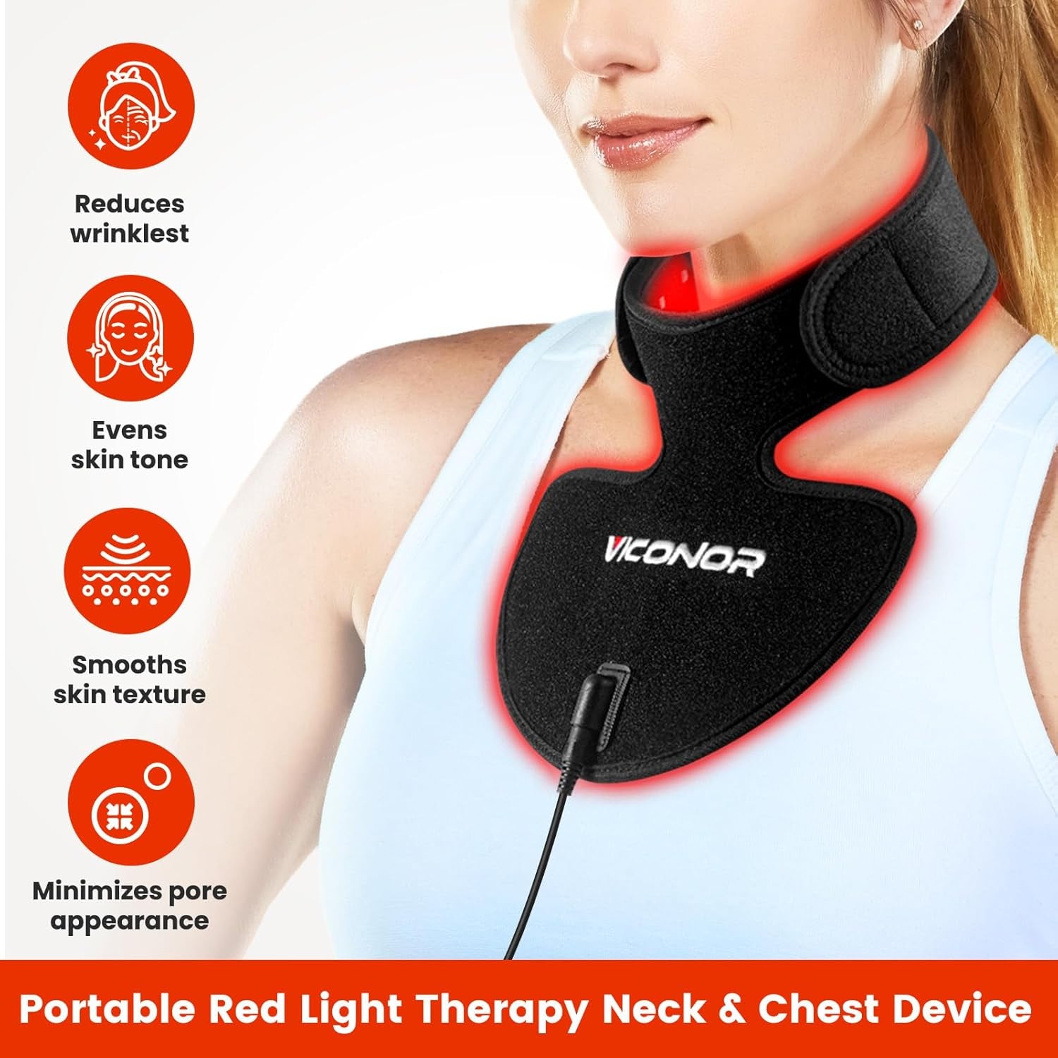 Red Light Therapy for Neck and Chest, Red Light Therapy for Face and Neck Device Portable 660Nm Red Light & 850Nm near Infrared Light Therapy for Body for Skin Tightening