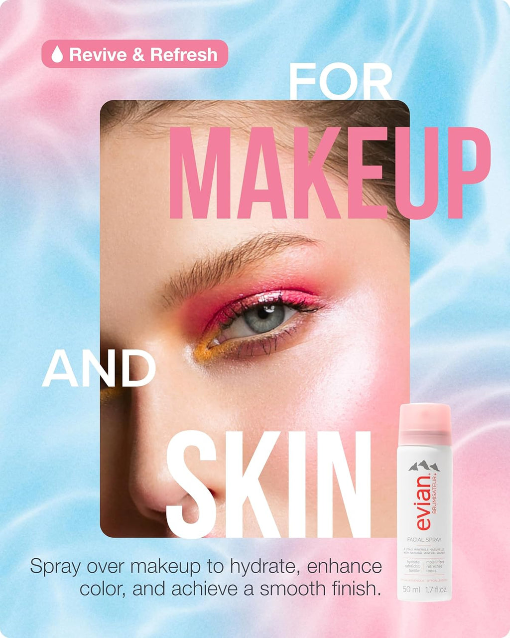 Evian Facial Spray 1.7 Oz - Hydrating Mineral Water Mist for Face & Skin - Refreshes Makeup and Tones Skin - Tsa-Approved Mini Facial Spray Set for Daily Skincare Hydration
