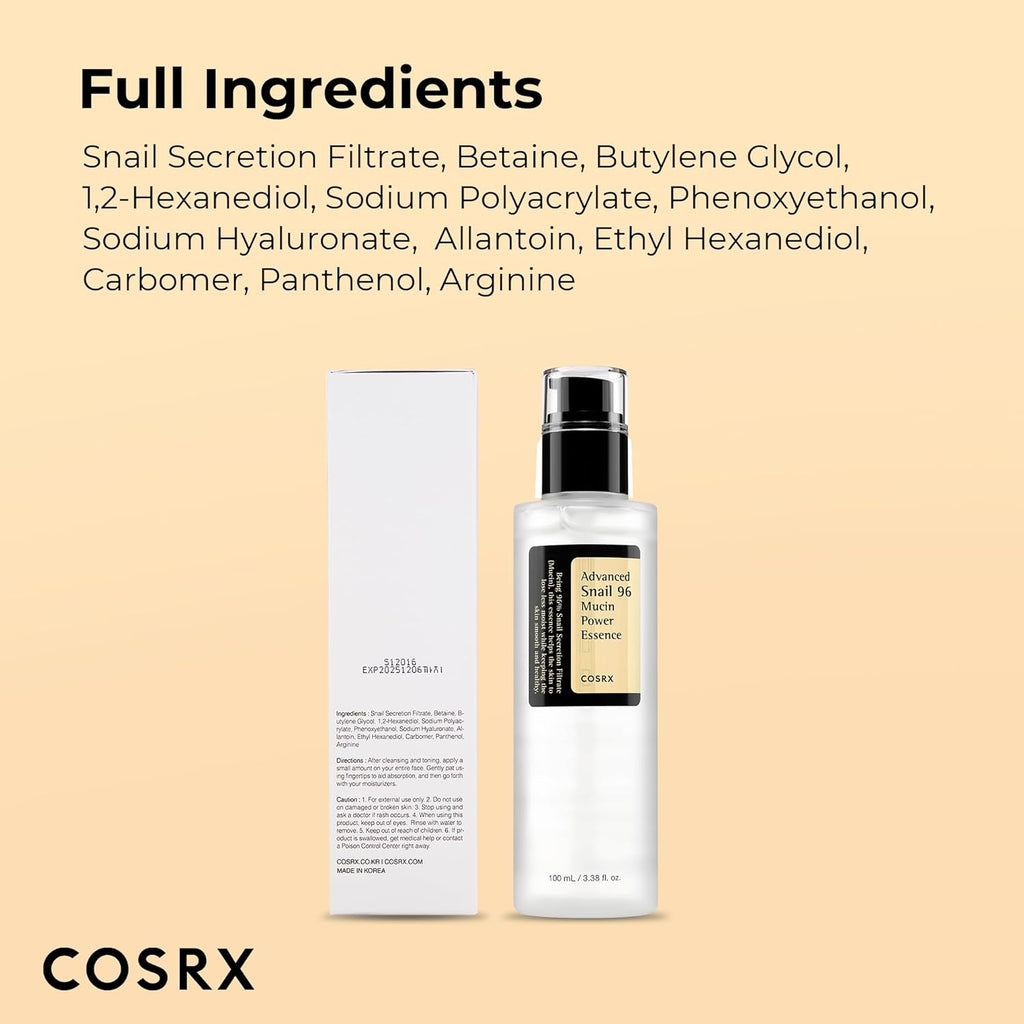 Snail Mucin 96% Repairing Serum for Sooothing & Hydrating 3.38 Oz. | Snail Secretion Filtrate for Dull Skin & Fine Lines, Korean Skin Care