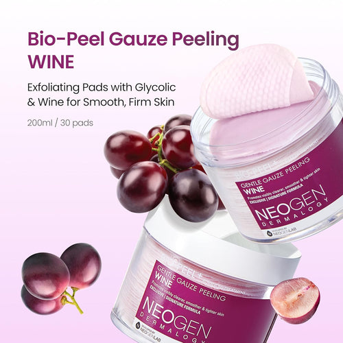Bio-Peel Gauze Peeling Wine - 2-In-1 Physical + PHA Exfoliating Pads with Red Wine & Resveratrol for Firmer, Smoother, Glowing Skin, Korean Skin Care 30 Count