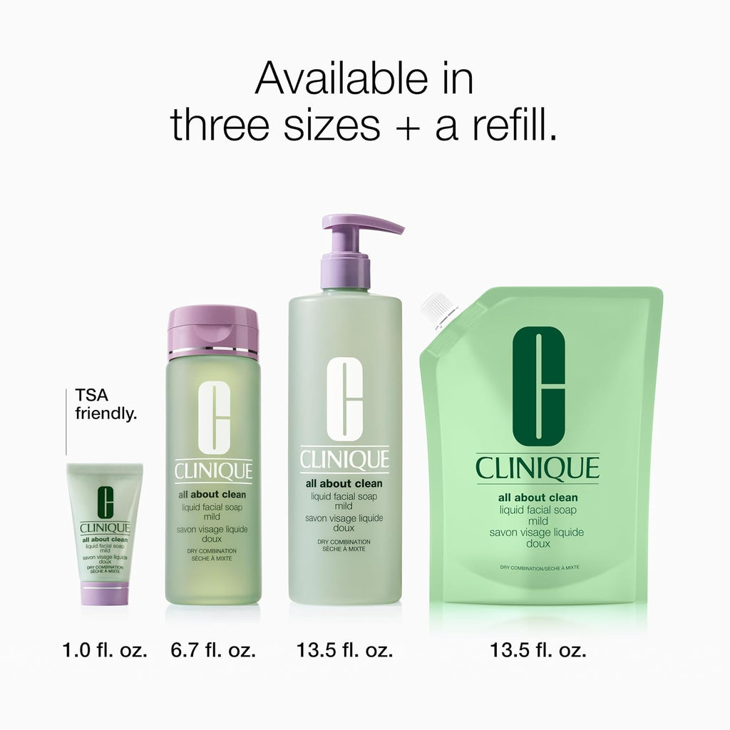 Clinique All about Clean Liquid Facial Soap Mild | Gentle Face Cleanser for Dry Combination Skin | Type 2 Face Wash | Step 1 in 3-Step Skin Care Routine