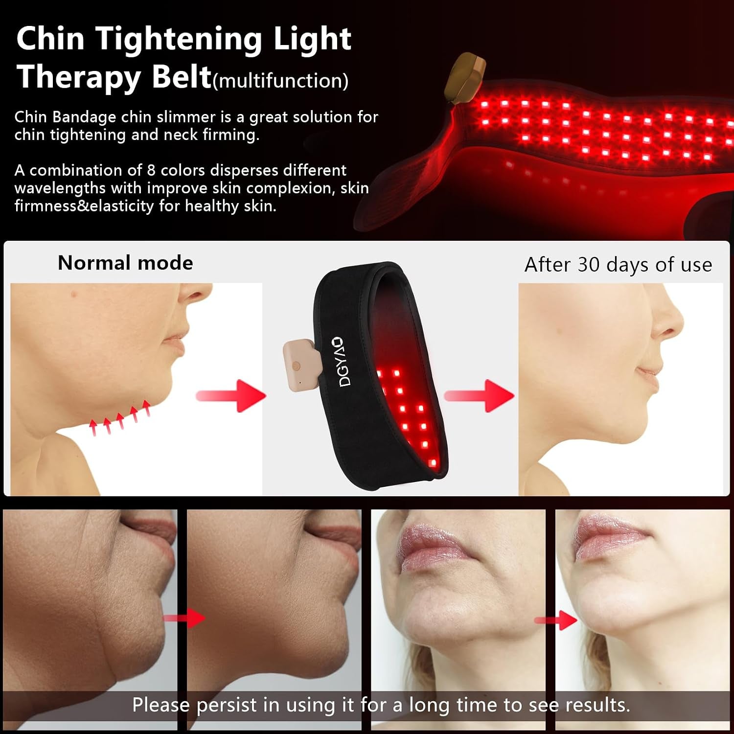Red Light Therapy Device for Chin, 8 Color LED Red Light Therapy for Neck near Infrared Light Therapy 660Nm 880Nm Led Wrap