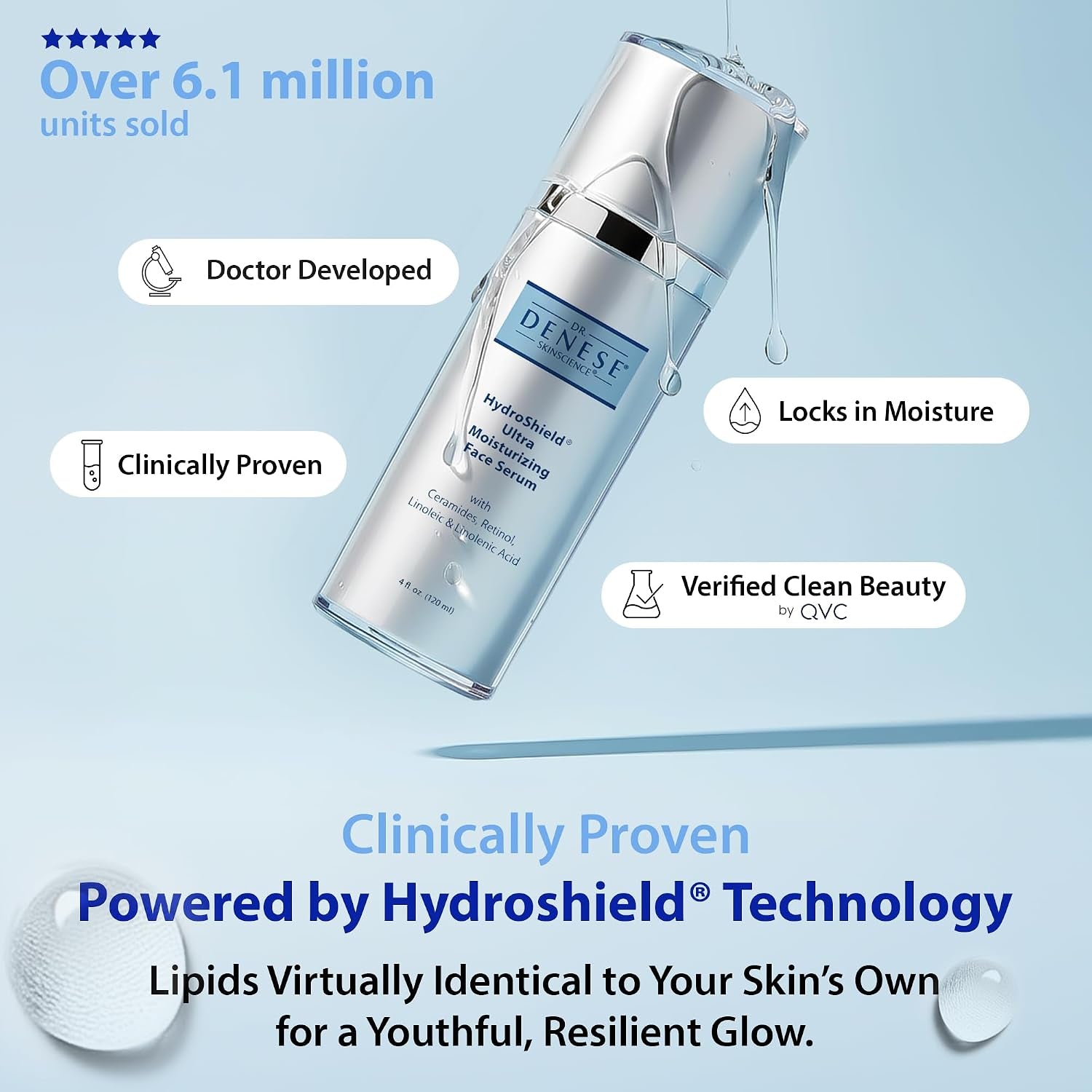 Skinscience Hydroshield Retinol Serum for Face 4 Oz | Dermatologist Tested Hydrating Serum, Contains Retinol and Ceramides for Deep Moisture - Cruelty Free